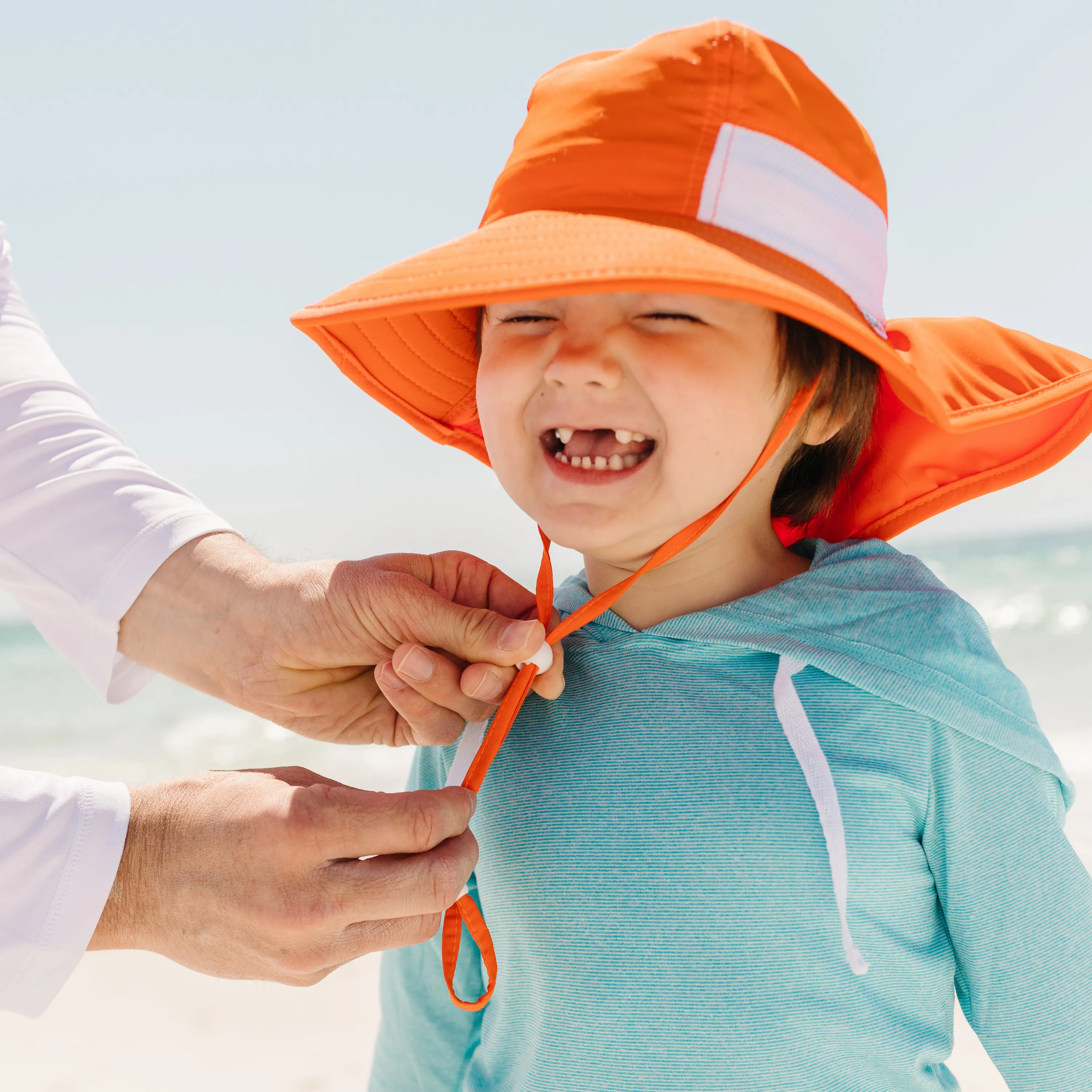 Kids Wide Brim   Flap Neck Sun Protective Adventure Hat - Orange