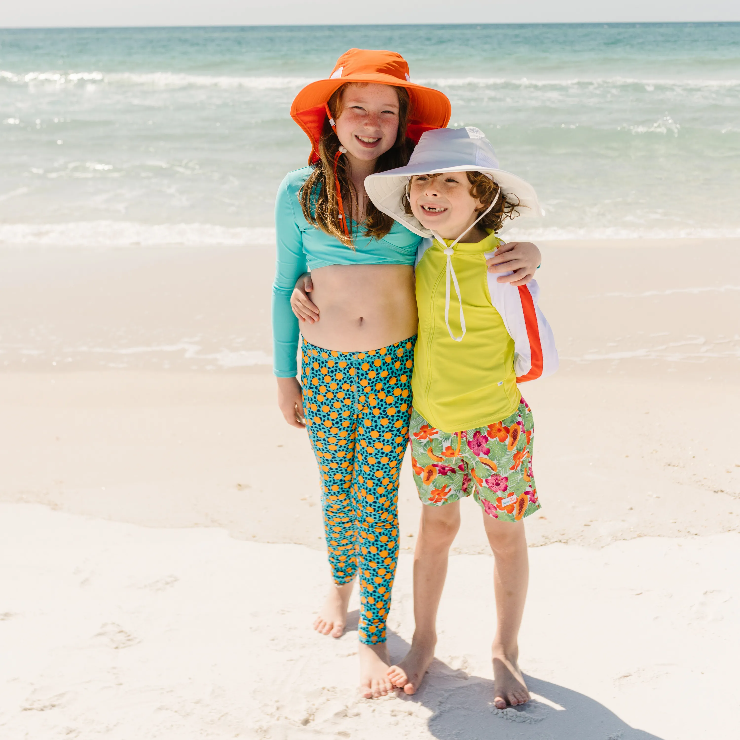 Kids Wide Brim   Flap Neck Sun Protective Adventure Hat - Orange