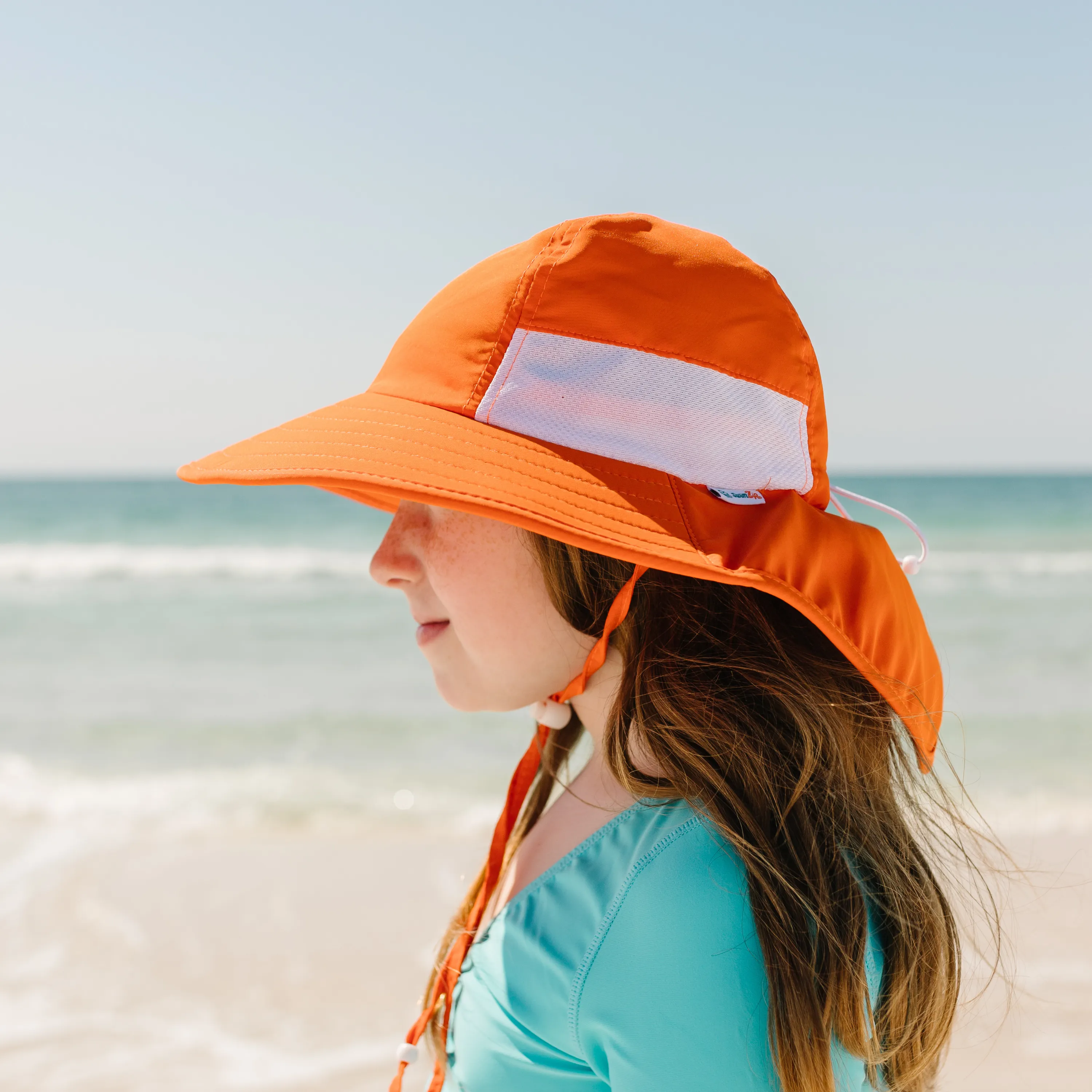 Kids Wide Brim   Flap Neck Sun Protective Adventure Hat - Orange