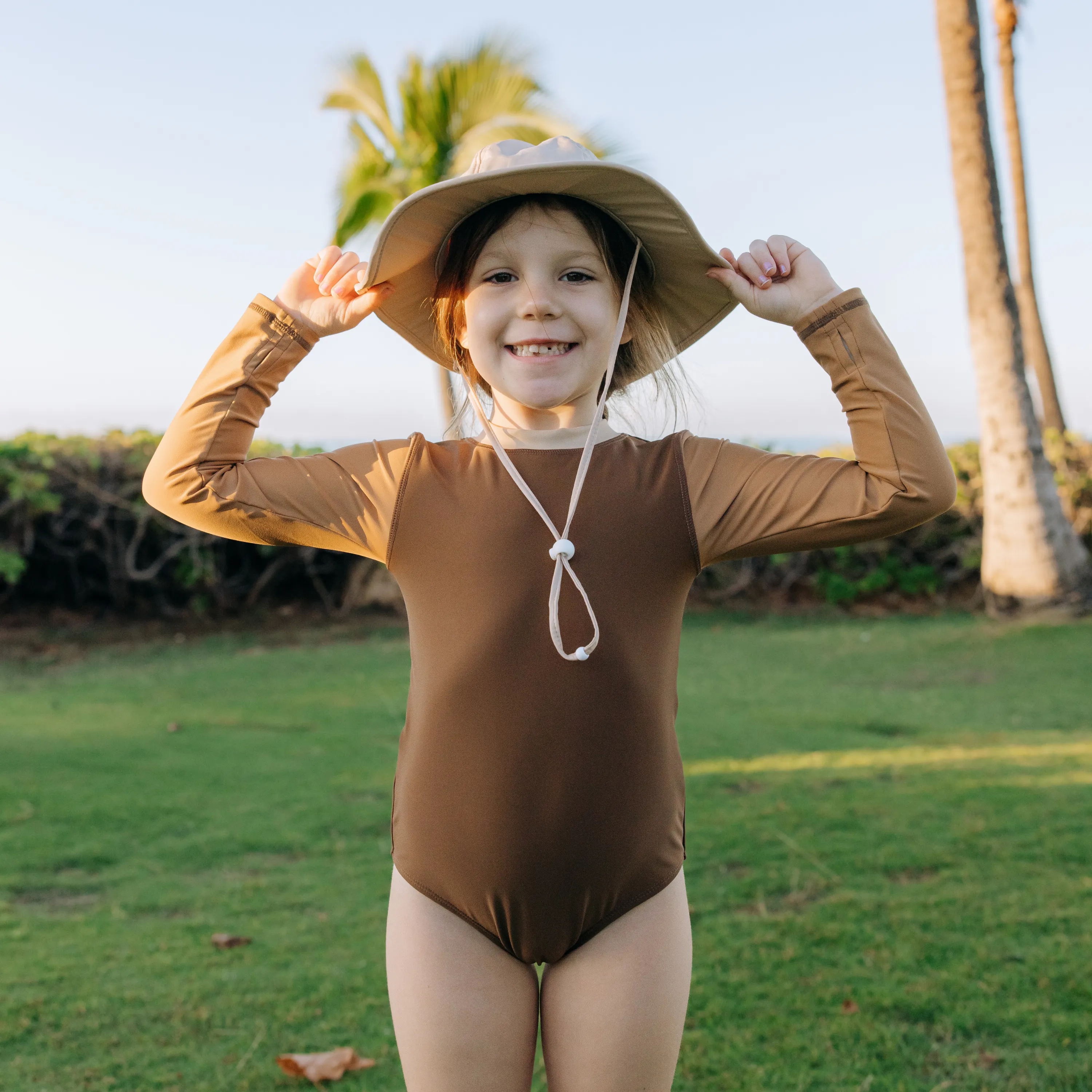 Kids Wide Brim Sun Hat "Fun Sun Day Play Hat" - Beige