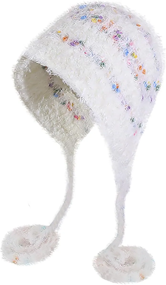 Knit Hats Winter Fleece Skiing Winter Caps Warm Ear Flap Drawstring Pompom Knitted Skull Cap Chunky Ear Protection Hat