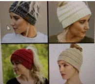 Knitted Ponytail Hat, Women's Wool Hat Fashion