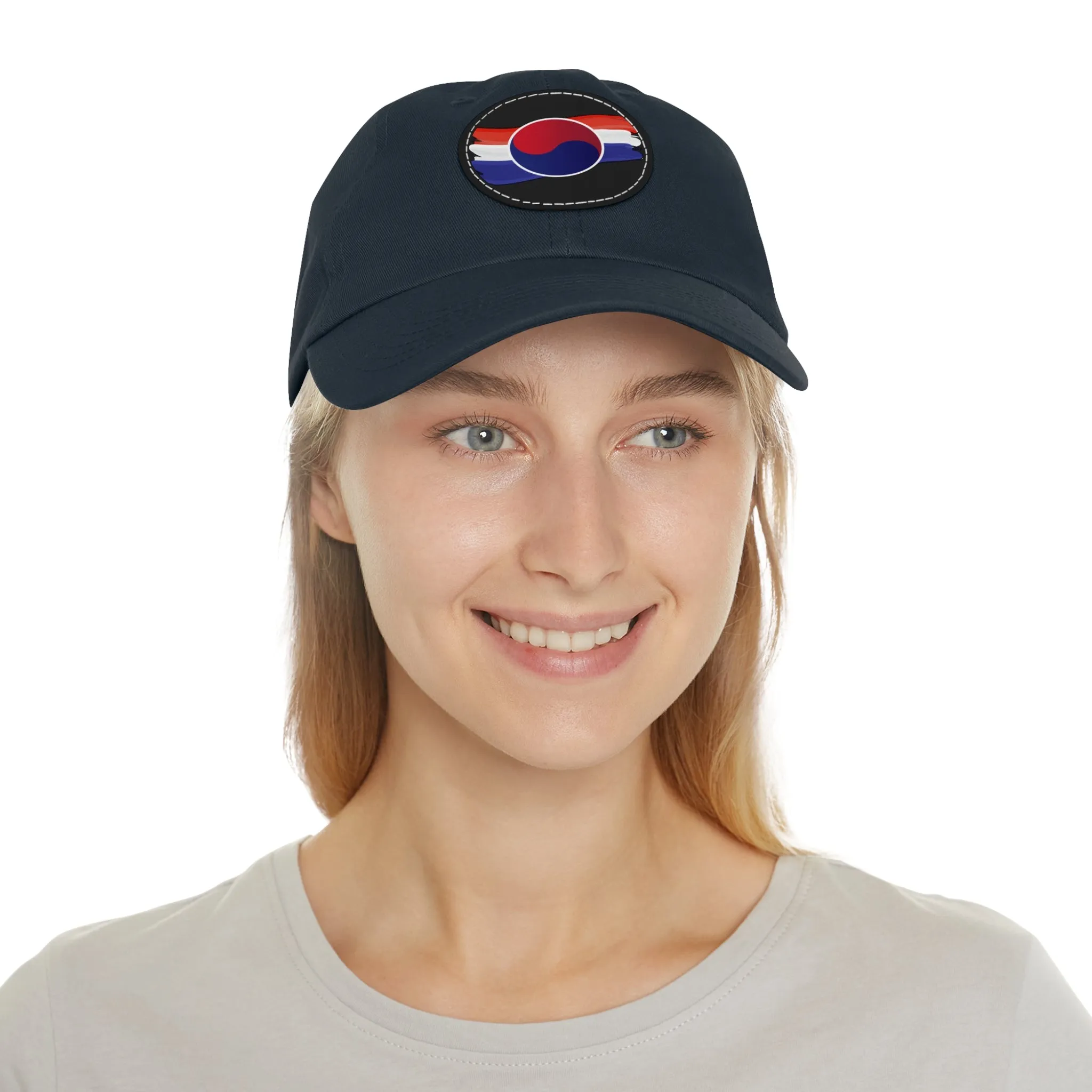 Korean Flag Hat with Leather Patch (Round)  - EmpressKorea
