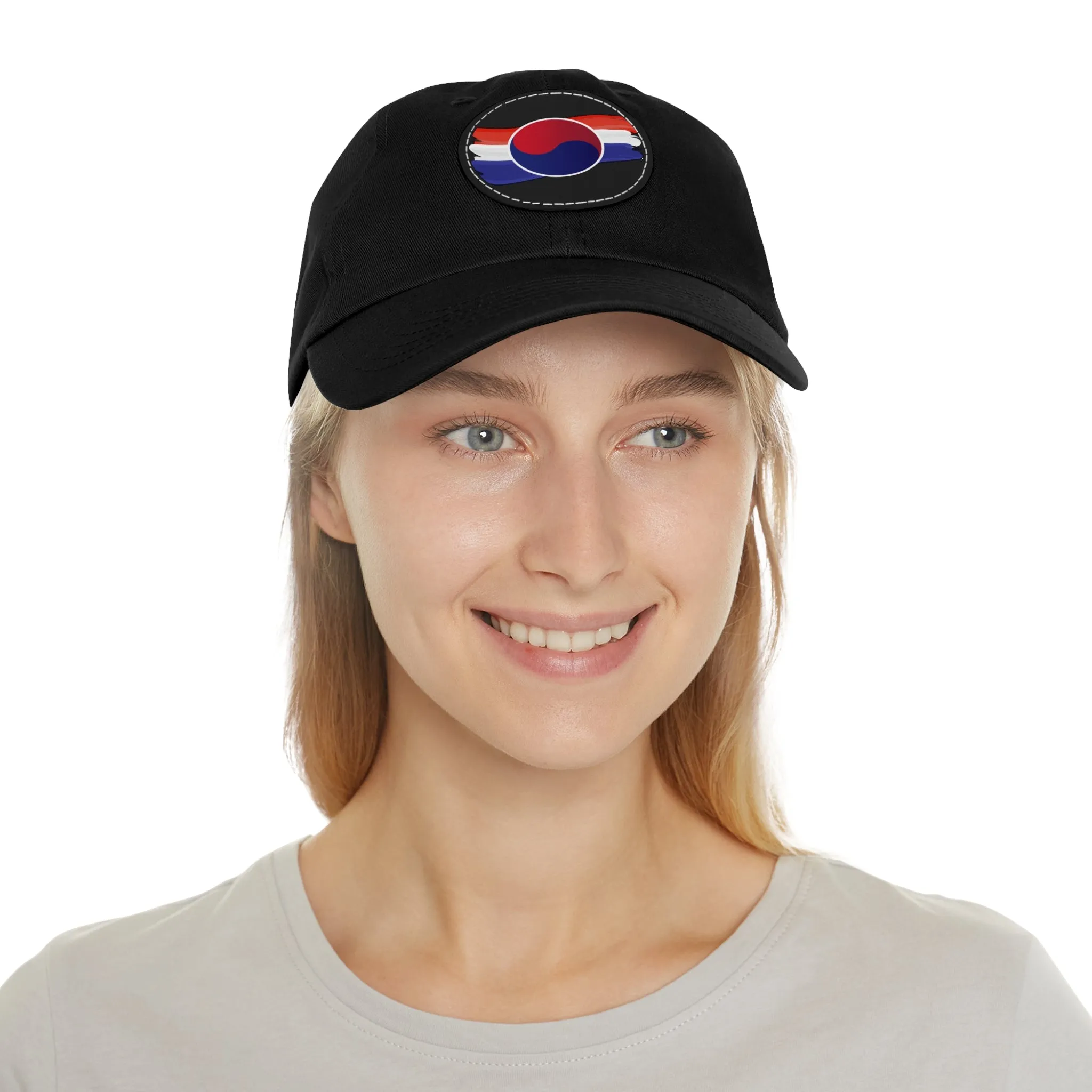 Korean Flag Hat with Leather Patch (Round)  - EmpressKorea