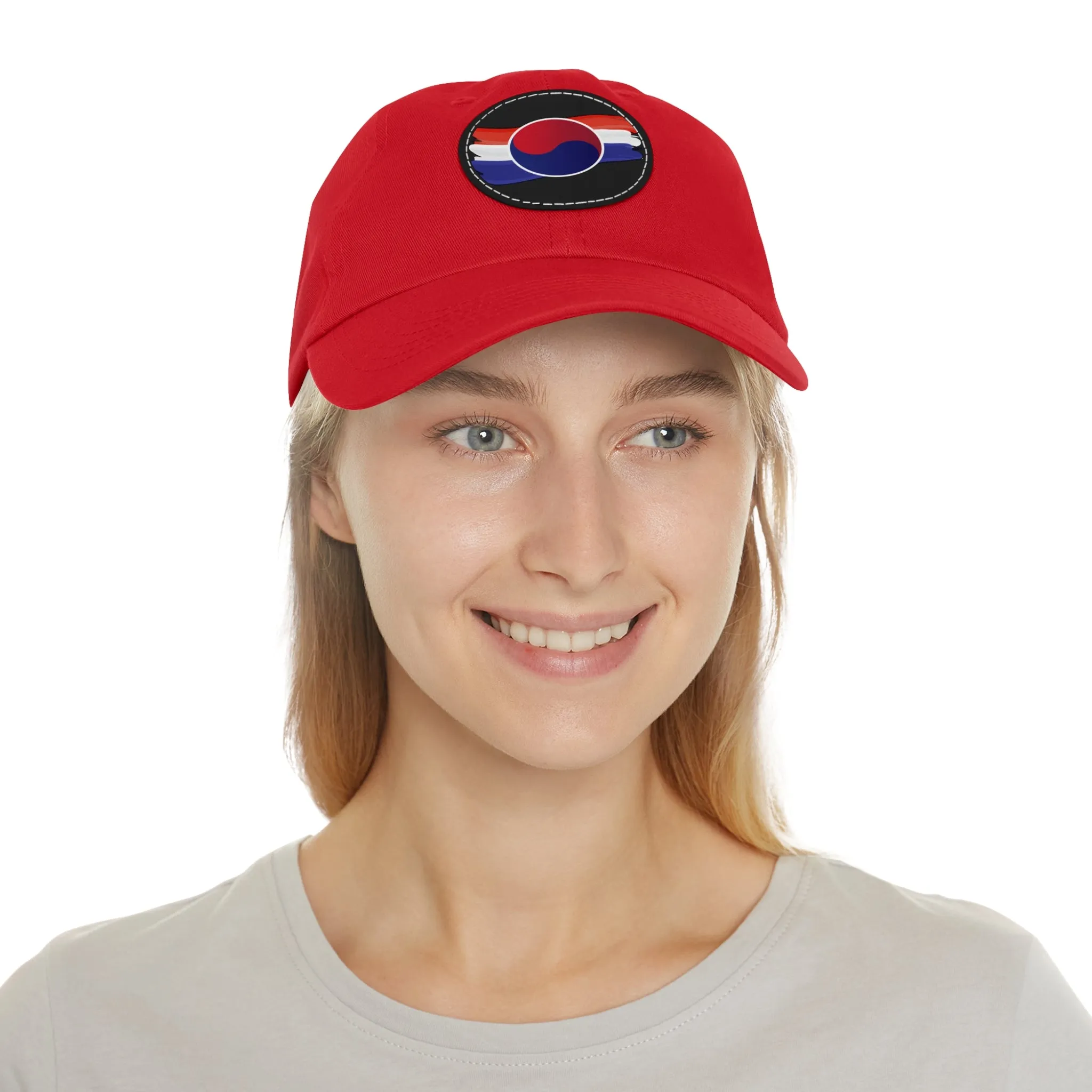 Korean Flag Hat with Leather Patch (Round)  - EmpressKorea