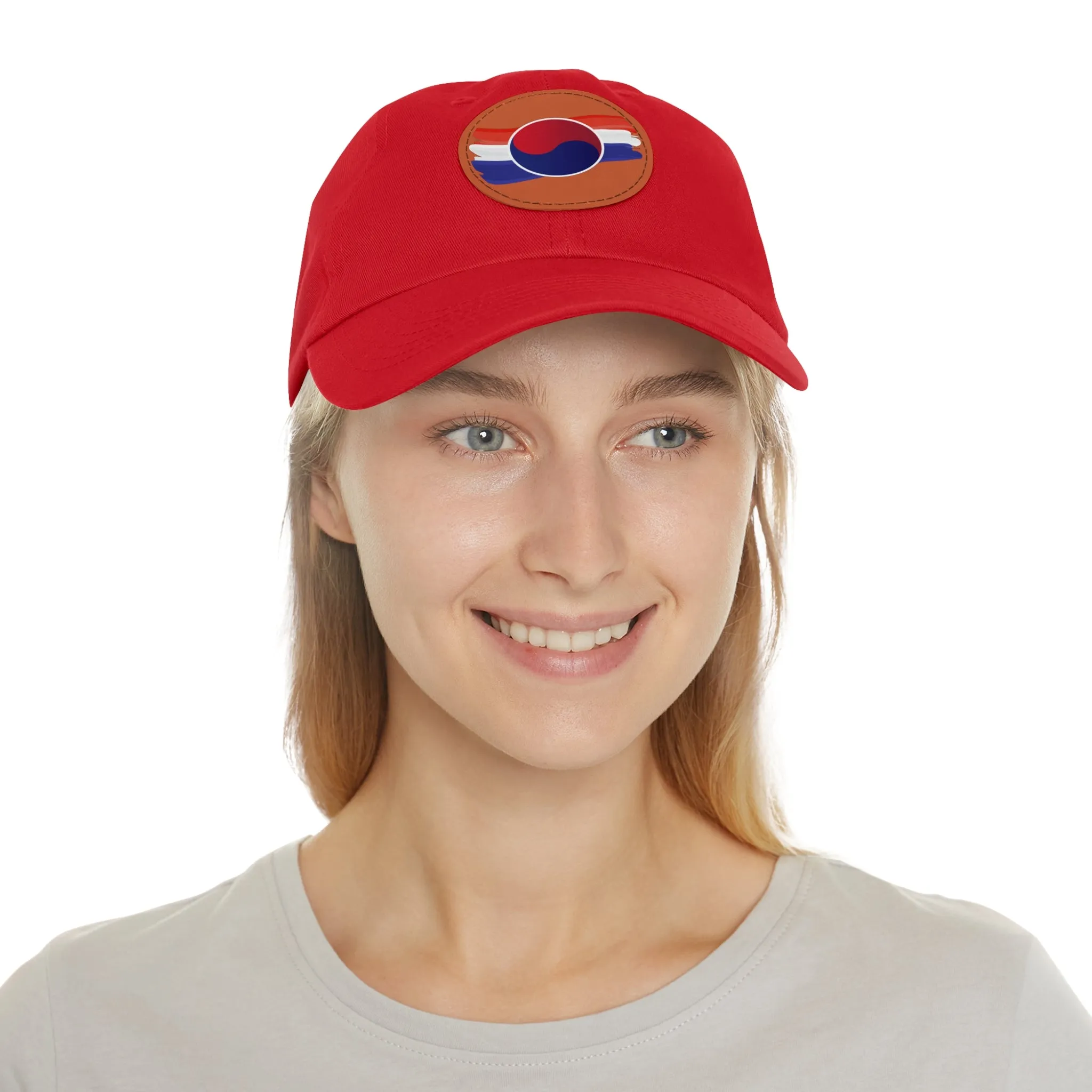 Korean Flag Hat with Leather Patch (Round)  - EmpressKorea