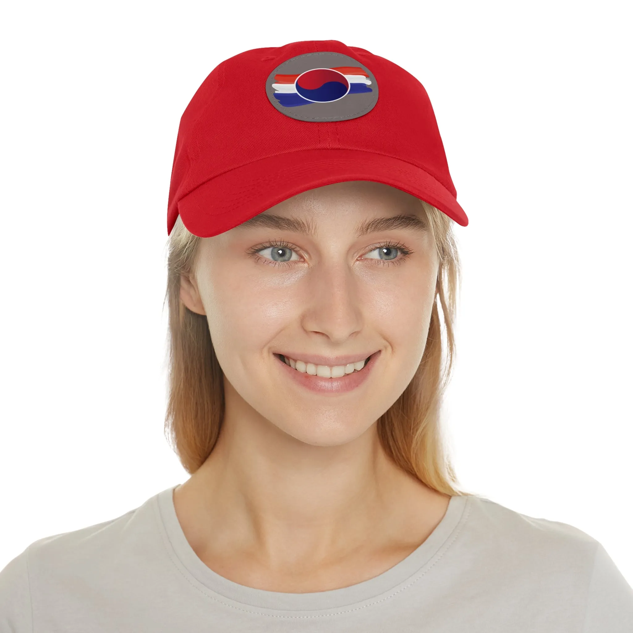 Korean Flag Hat with Leather Patch (Round)  - EmpressKorea