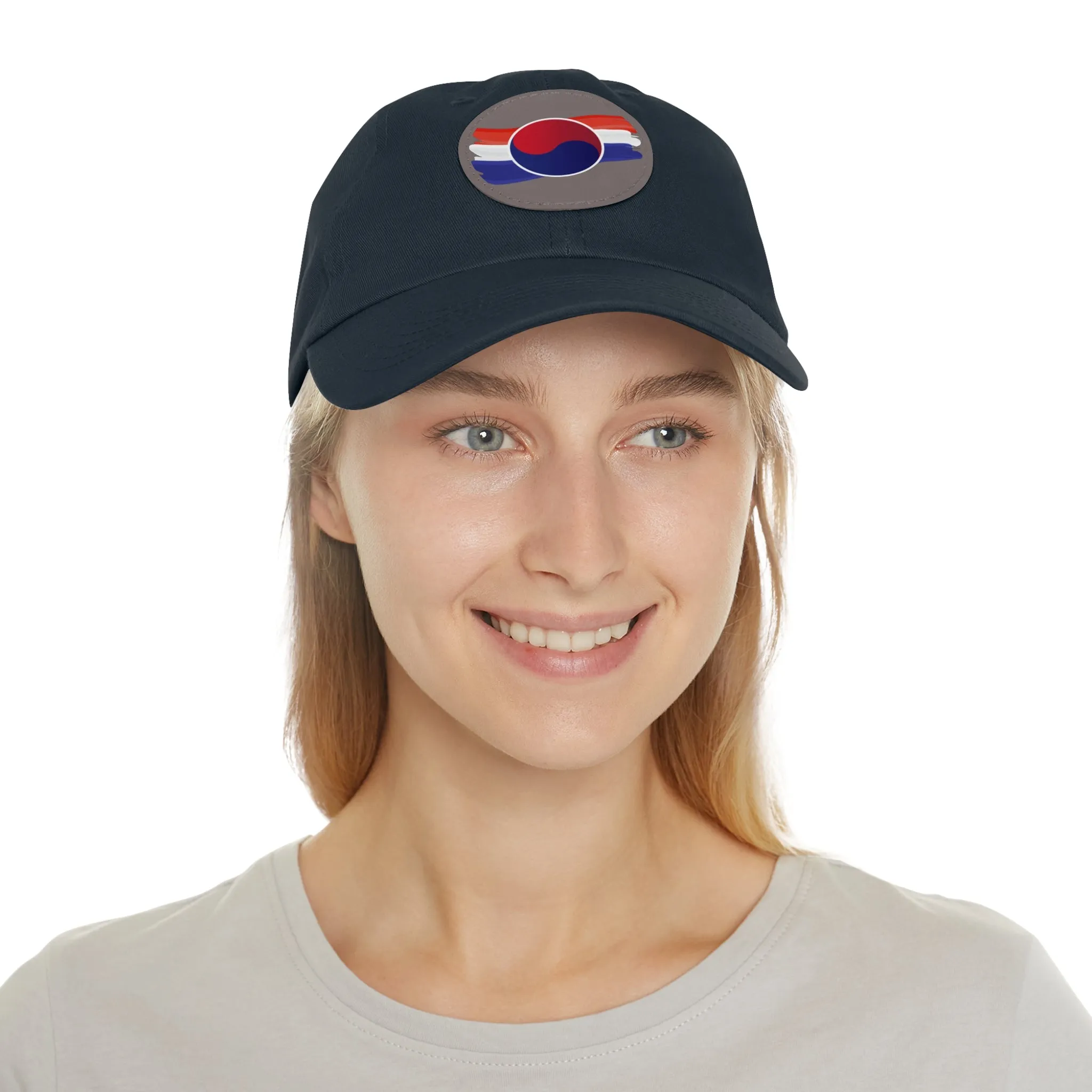 Korean Flag Hat with Leather Patch (Round)  - EmpressKorea