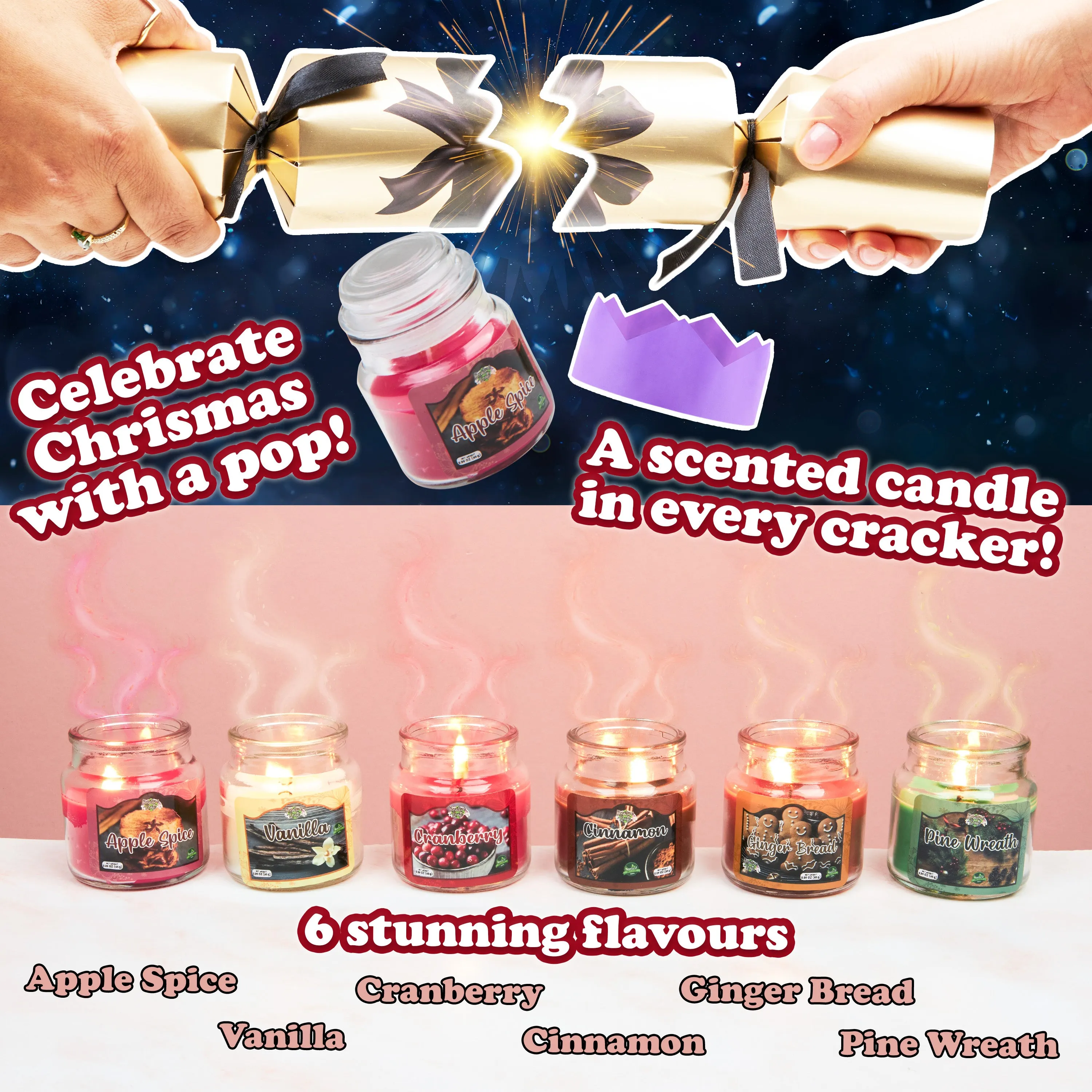 KreativeKraft Christmas Crackers Luxury Mini Scented Candle Set Pack of 6