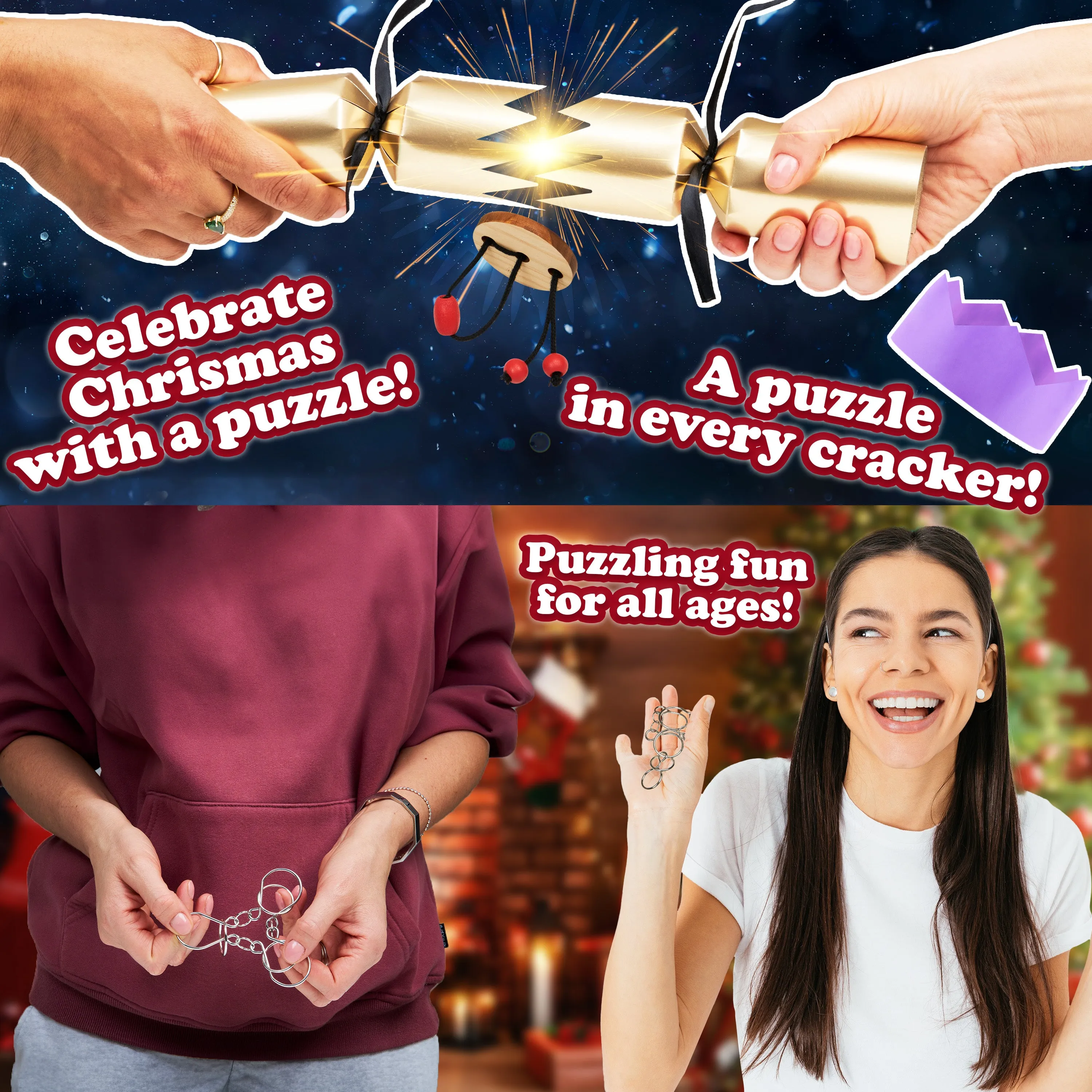 KreativeKraft Christmas Crackers, Pack of 6 Crackers with Puzzles, Festive Fun