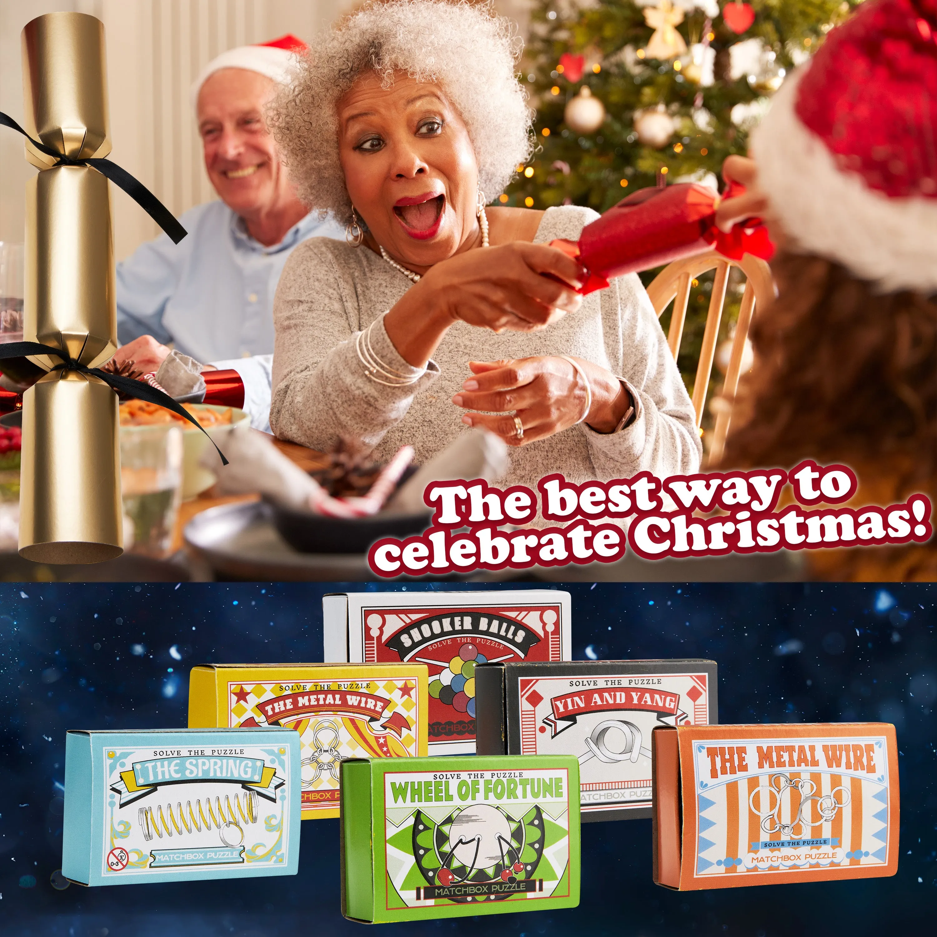 KreativeKraft Christmas Crackers, Pack of 6 Crackers with Puzzles, Festive Fun