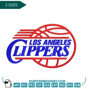 LA Clippers Embroidery Design – Classic Team Logo in 3 Sizes