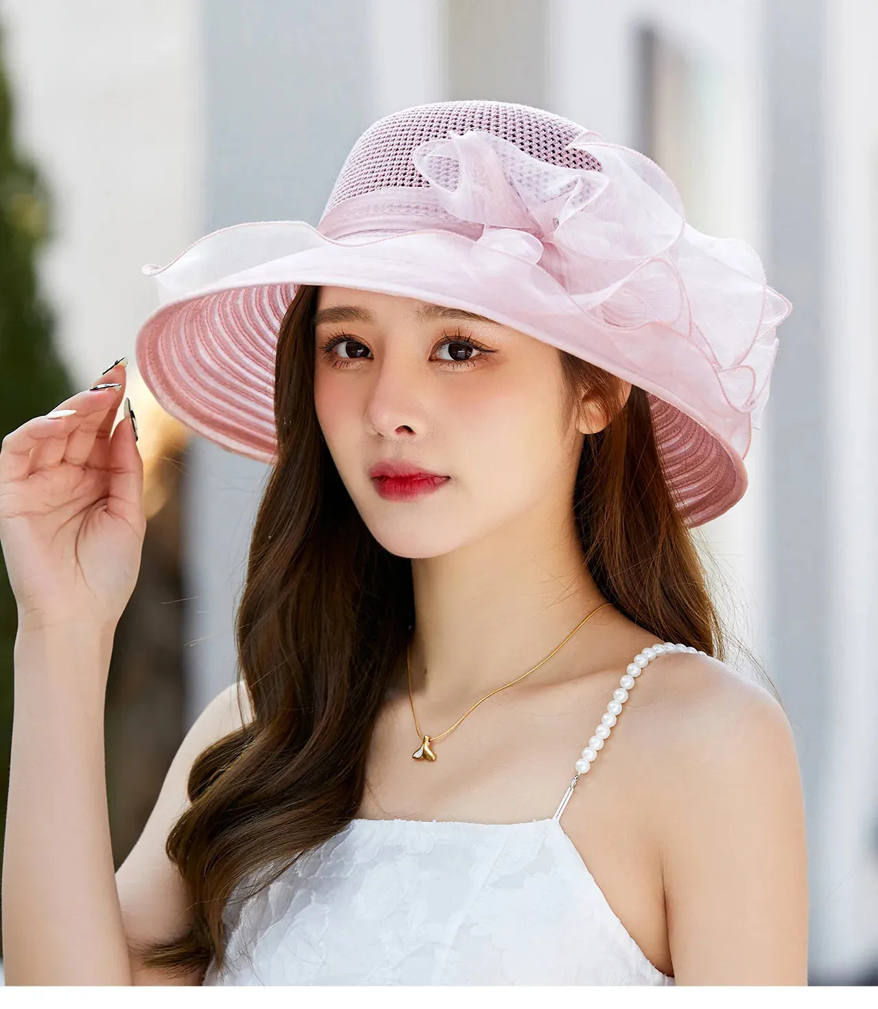 Ladies Hat: Flower Ribbon Hats