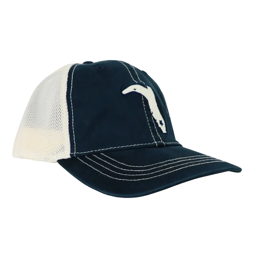 LADIES' PONYTAIL NAVY AND IVORY  VINTAGE TRUCKER SNAPBACK HAT