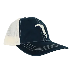LADIES' PONYTAIL NAVY AND IVORY  VINTAGE TRUCKER SNAPBACK HAT