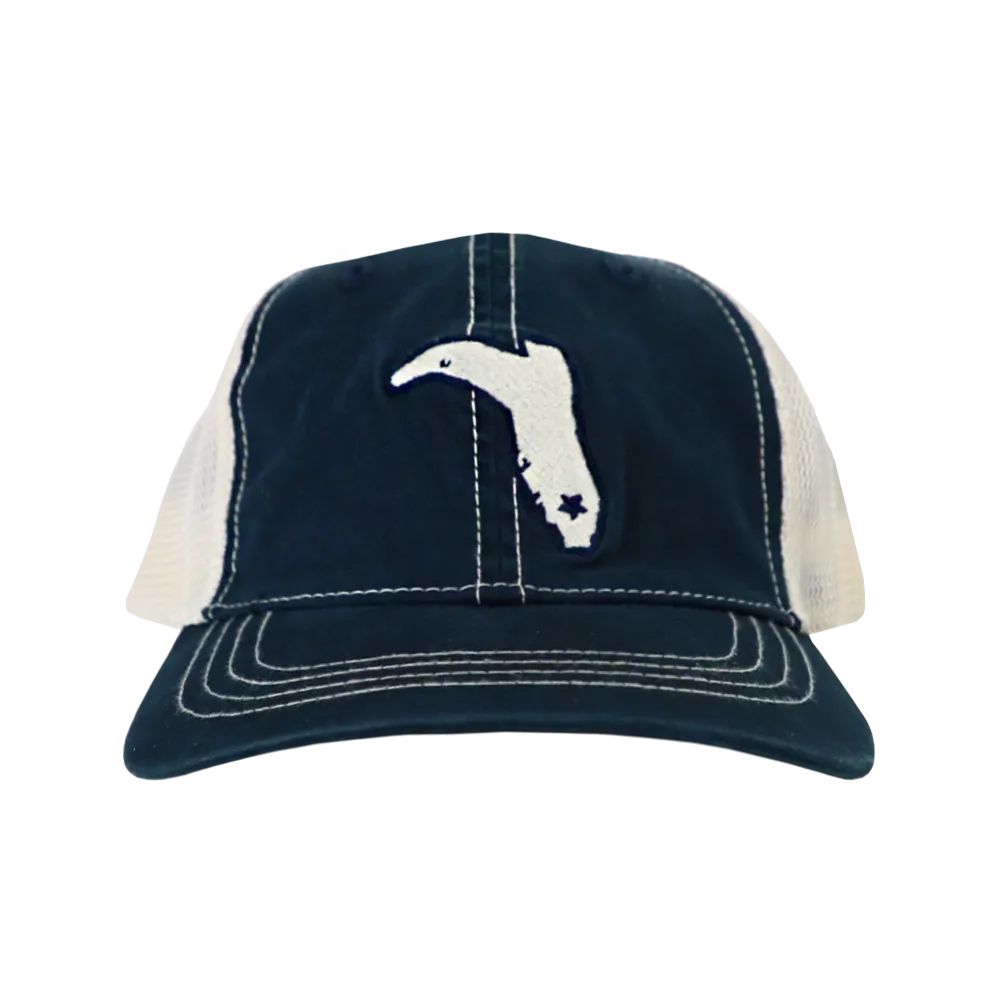 LADIES' PONYTAIL NAVY AND IVORY  VINTAGE TRUCKER SNAPBACK HAT