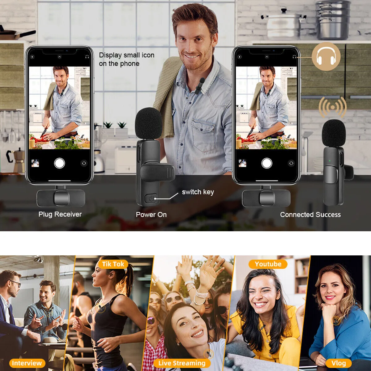 Lavalier Mini Microphone Wireless Audio Video Recording With Phone Wireless Handheld | Brodtica.com