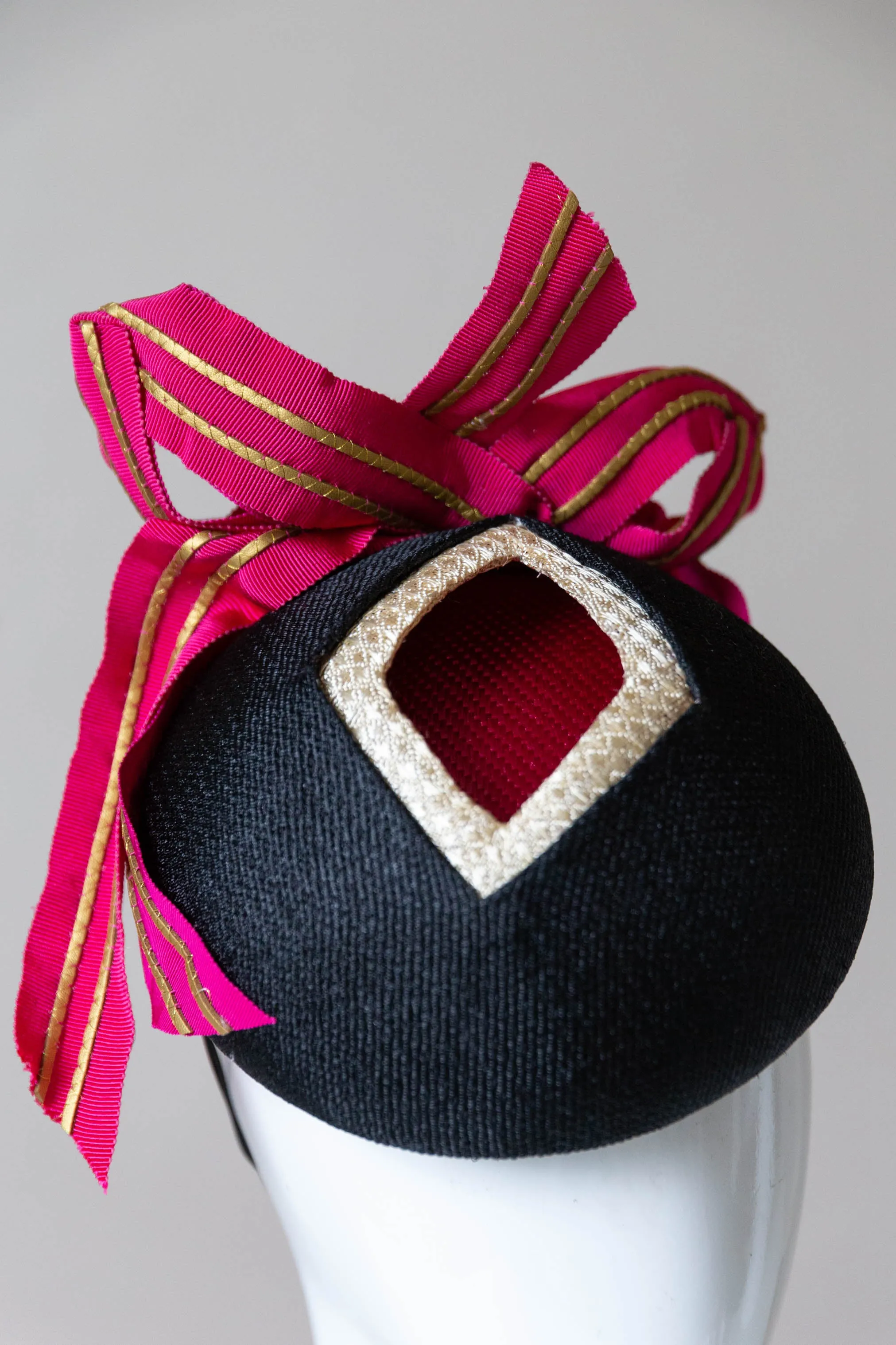 Layered Cocktail Hat in Pink, Gold & Black