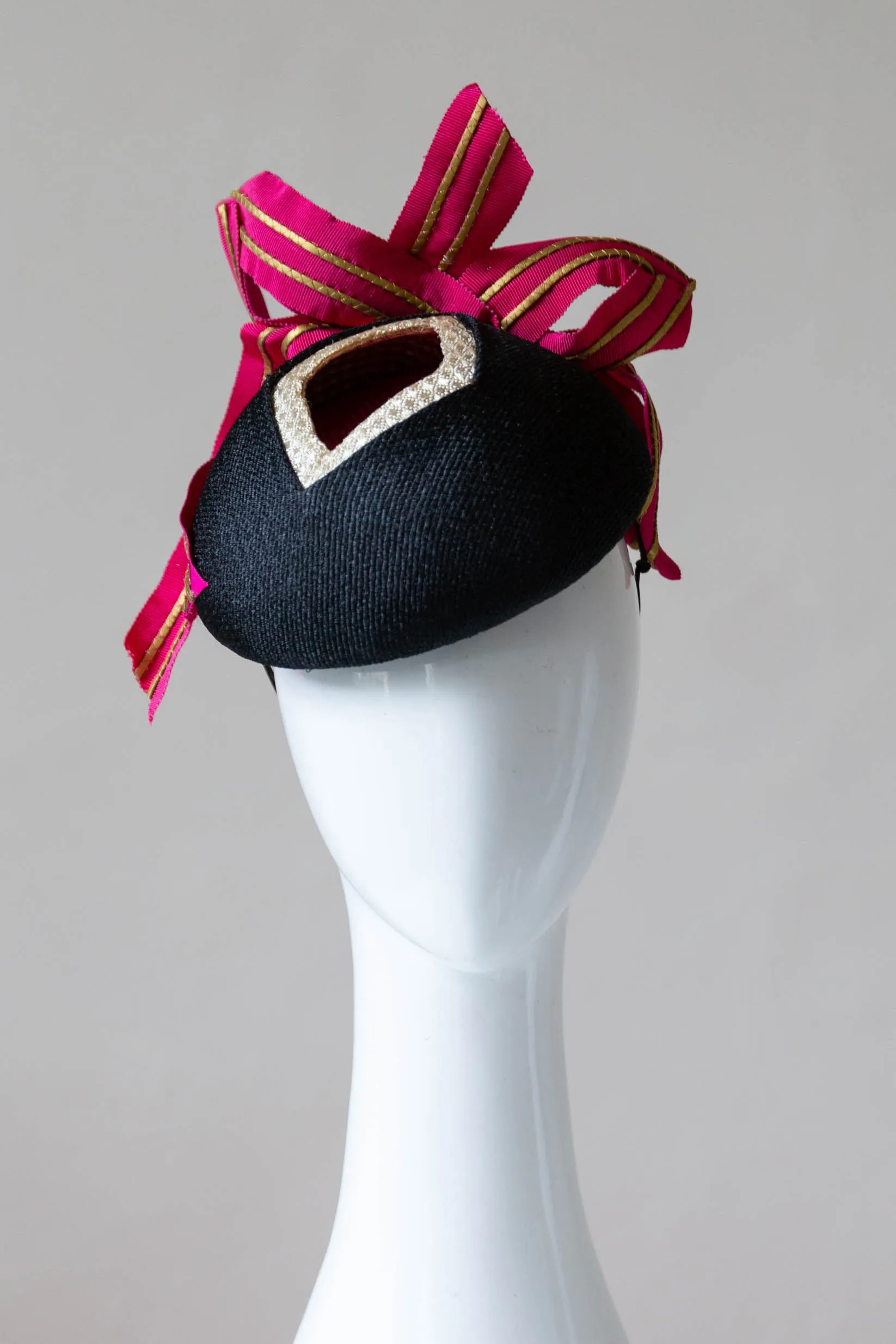 Layered Cocktail Hat in Pink, Gold & Black
