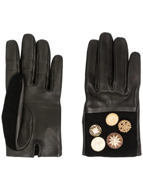 Leather Gloves Black/Brown Star Buttons