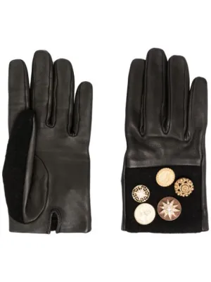 Leather Gloves Black/Brown Star Buttons