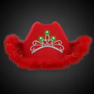 LED Light Up Feather Red Cowboy Hat With Tiara
