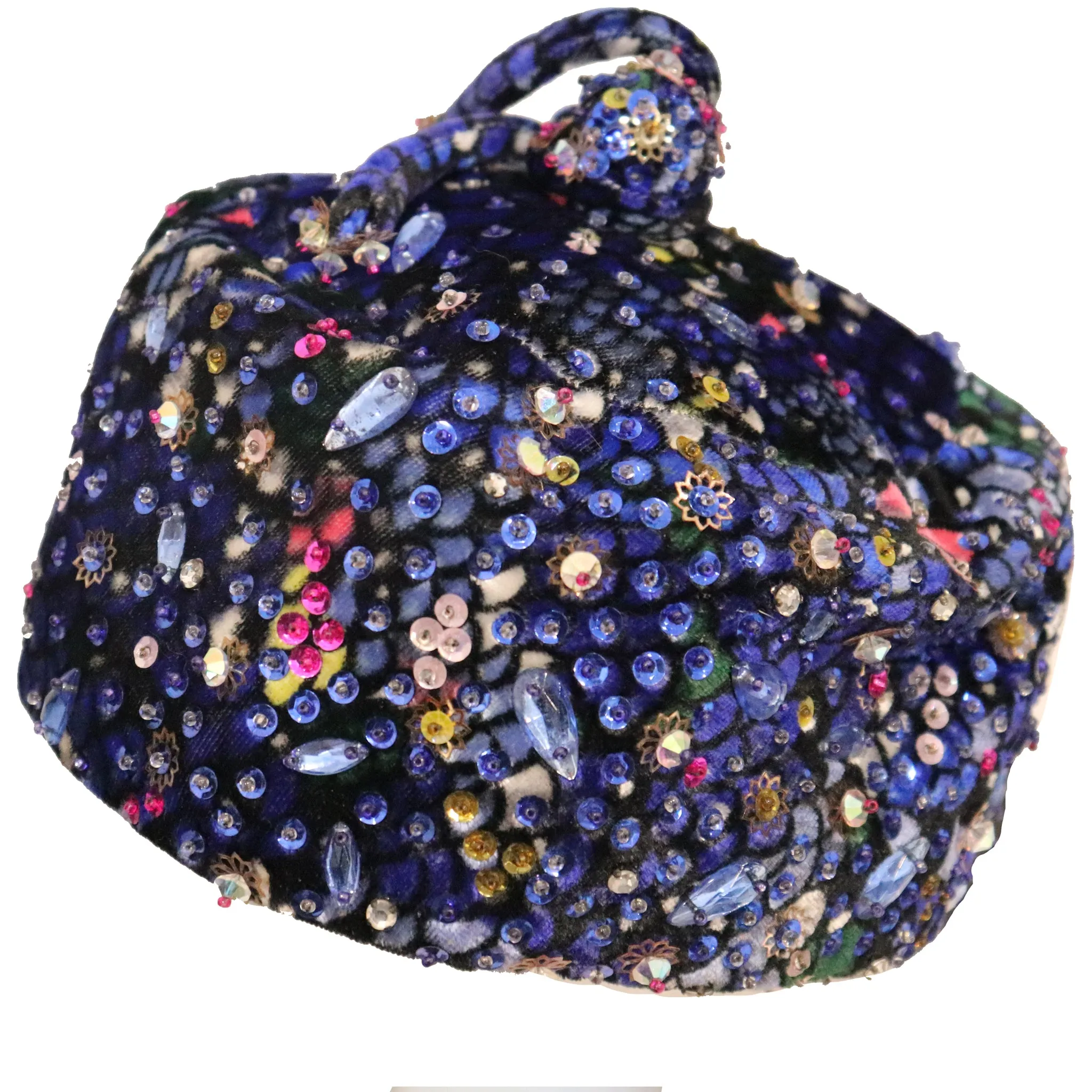 Leslie James Blue Jewel Pillbox Hat Circa 1960s