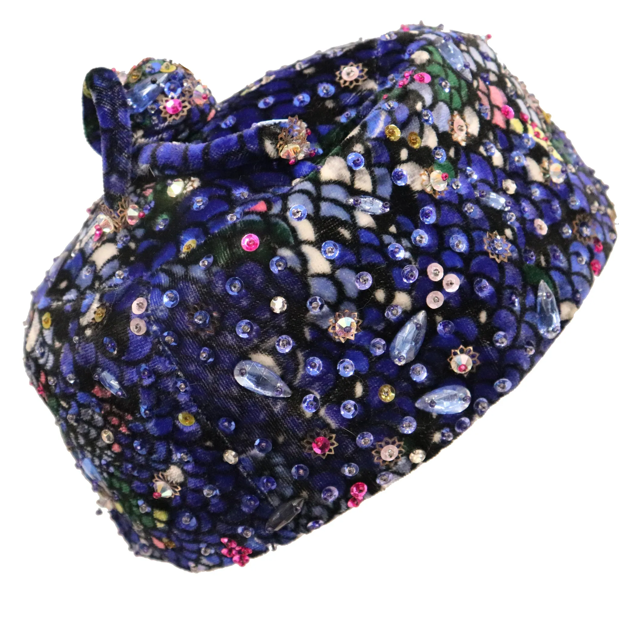 Leslie James Blue Jewel Pillbox Hat Circa 1960s