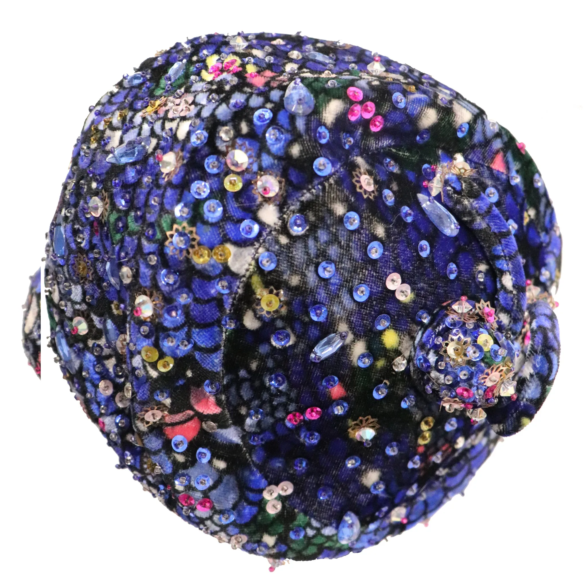 Leslie James Blue Jewel Pillbox Hat Circa 1960s