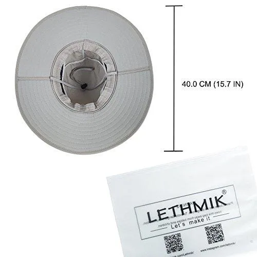 LETHMIK Outdoor Waterproof Fishing Hat,Summer UV Protection Breathable Boonie Hat Hunting Safari Sun Hat Light Grey