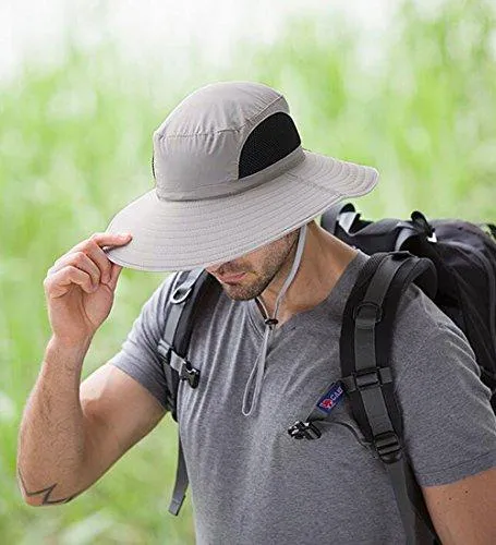 LETHMIK Outdoor Waterproof Fishing Hat,Summer UV Protection Breathable Boonie Hat Hunting Safari Sun Hat Light Grey