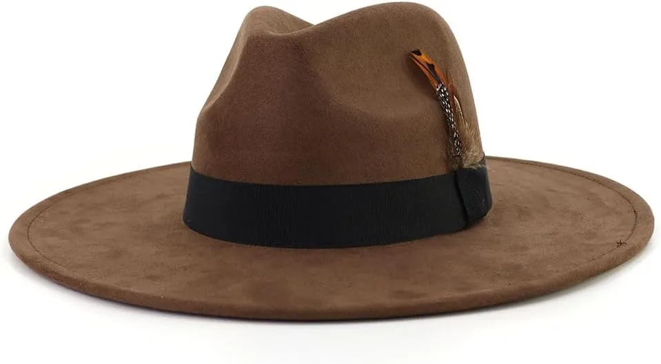 LIDHAY Big Wide Brim Fedora Hats for Women Men Western Suede Hat Panama Hat Outdoor Hats