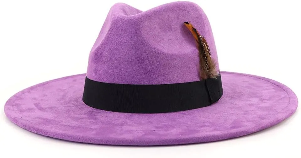 LIDHAY Big Wide Brim Fedora Hats for Women Men Western Suede Hat Panama Hat Outdoor Hats