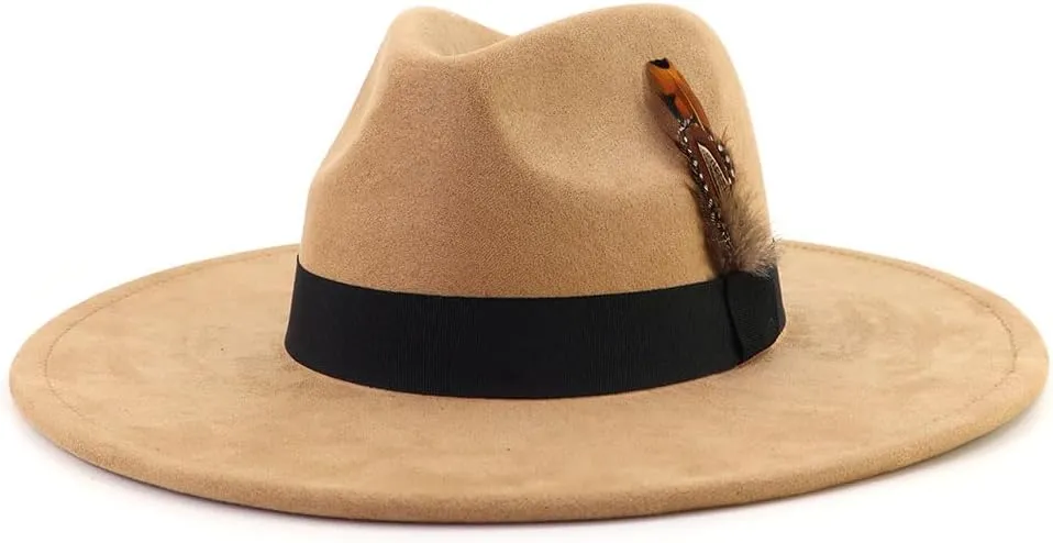 LIDHAY Big Wide Brim Fedora Hats for Women Men Western Suede Hat Panama Hat Outdoor Hats