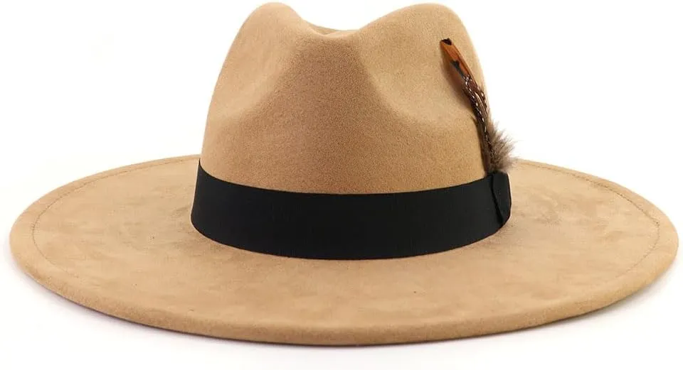LIDHAY Big Wide Brim Fedora Hats for Women Men Western Suede Hat Panama Hat Outdoor Hats