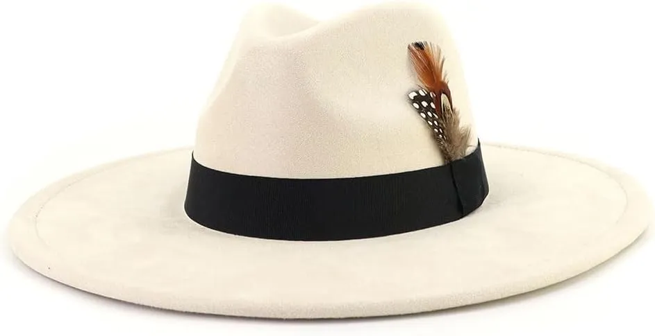 LIDHAY Big Wide Brim Fedora Hats for Women Men Western Suede Hat Panama Hat Outdoor Hats