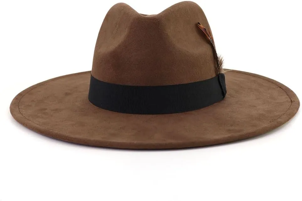 LIDHAY Big Wide Brim Fedora Hats for Women Men Western Suede Hat Panama Hat Outdoor Hats