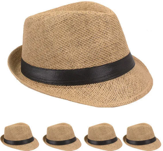light brown color straw fedora hat Case of 72
