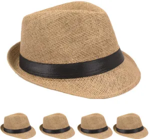 light brown color straw fedora hat Case of 72