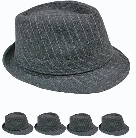 light gray striped soft felt fedora hat Case of 72