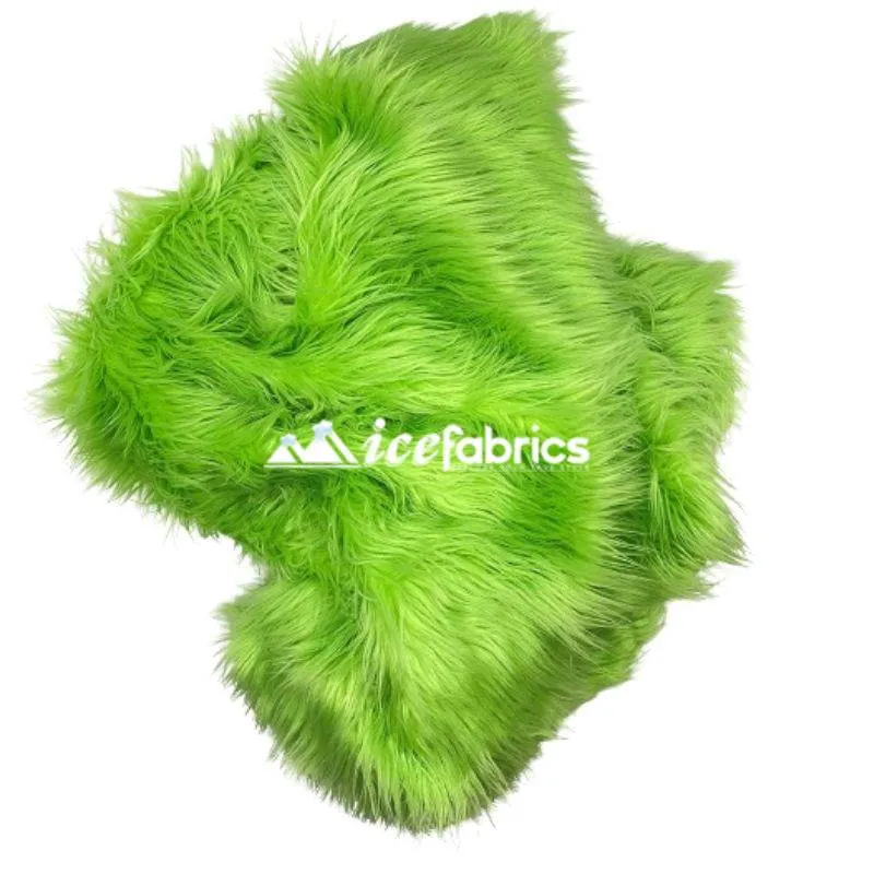 Lime Green Shaggy Mohair Long Pile Faux Fur Fabric By The Yard