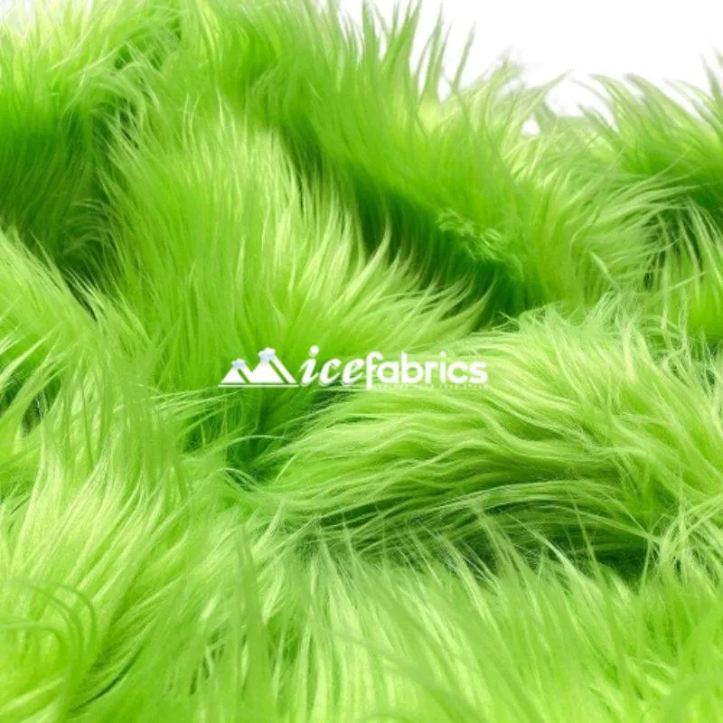 Lime Green Shaggy Mohair Long Pile Faux Fur Fabric By The Yard