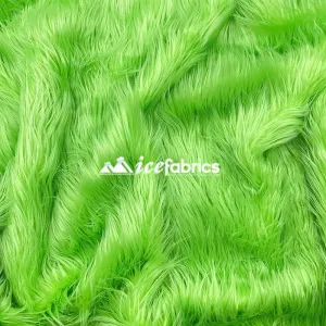 Lime Green Shaggy Mohair Long Pile Faux Fur Fabric By The Yard