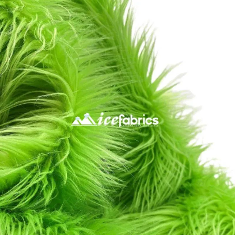 Lime Green Shaggy Mohair Long Pile Faux Fur Fabric By The Yard