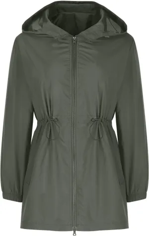 Lmdudan Women Long Raincoat with Hood Outdoor Lightweight Windbreaker Rain Jacket Waterproof Hiking Casual Softshell Jackets