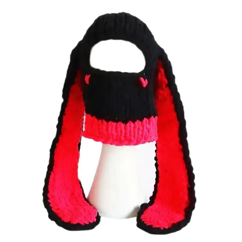 Long Bunny Ears Beanie Hat Warm Thick Knitted Gothic Cap