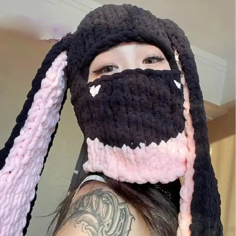 Long Bunny Ears Beanie Hat Warm Thick Knitted Gothic Cap