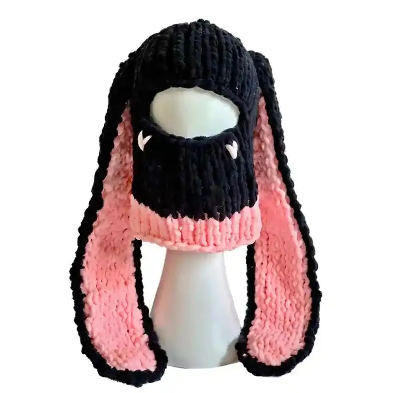 Long Bunny Ears Beanie Hat Warm Thick Knitted Gothic Cap