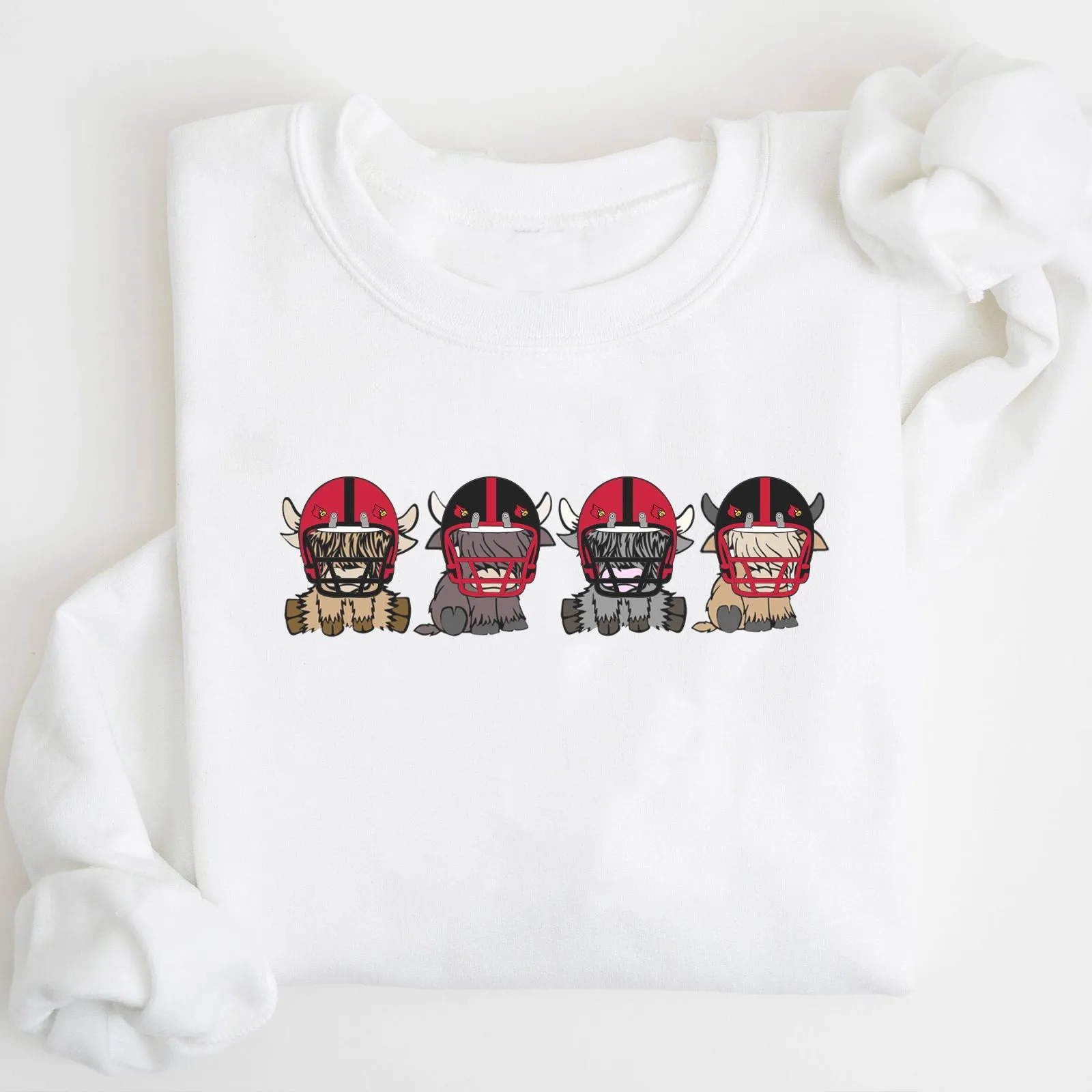 Louisville Cardinals Football Highland Cow Football Team Football Lovers Gift Unisex Crewneck Hoodie Sweatshirt