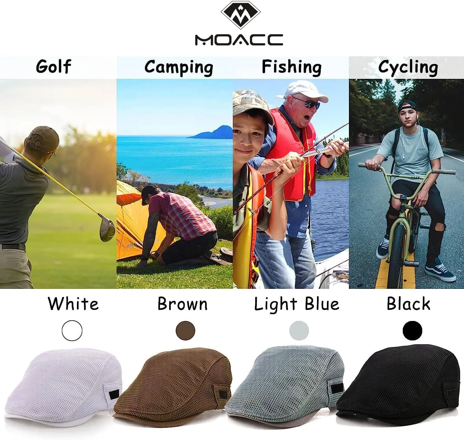M MOACC Men Beret Hat Breathable Mesh Summer Newsboy Hats Adjustable Flat Cabbie Beret Cap